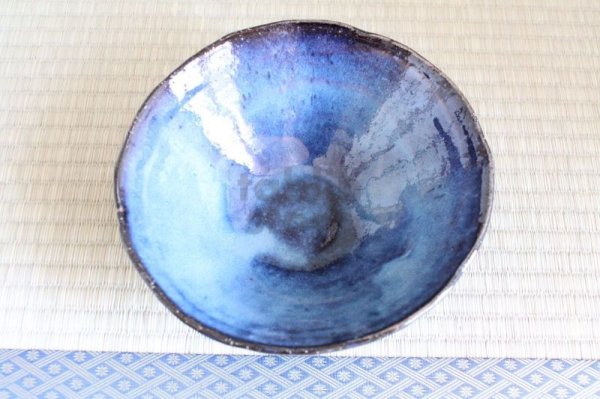 Photo2: Hagi ware Japanese Serving bowl Blue hagi Yuragi W215mm