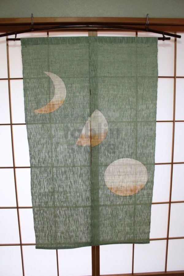 Photo8: Kyoto Noren SB Japanese batik door curtain Tsuki Moon green 88cm x 150cm