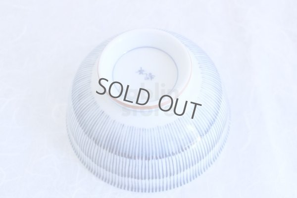 Photo9: Japanese Rice Soup Noodle bowl Mino ware Togusa line blue D146mm H74mm