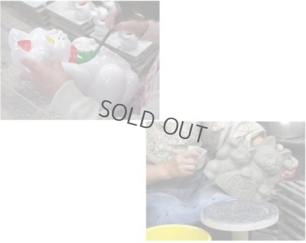 Photo4: Japanese Lucky Cat Tokoname YT Porcelain Maneki Neko ooiri left hand H33cm