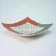 Photo1: Kiyomizu porcelain Japanese pottery square plate Daisuke kobiki iroe red D128 (1)