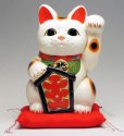 Photo1: Japanese Lucky Cat Tokoname YT Porcelain Maneki Neko ooiri left hand H25cm (1)