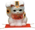 Photo1: Japanese Lucky Cat Tokoname YT Porcelain Maneki Neko bowing Right hand H25cm (1)