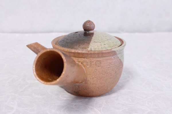 Photo4: Shigaraki Japanese tea pot kyusu midori mame pottery tea strainer 230ml