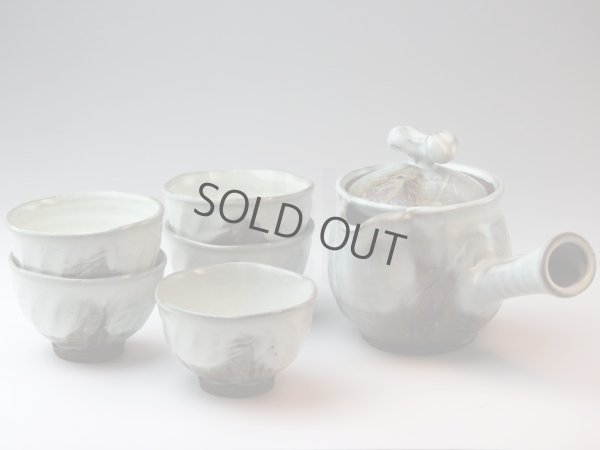 Photo1: Japanese tea pot cups set Hagi ware namihana Keizo pottery tea strainer 590ml