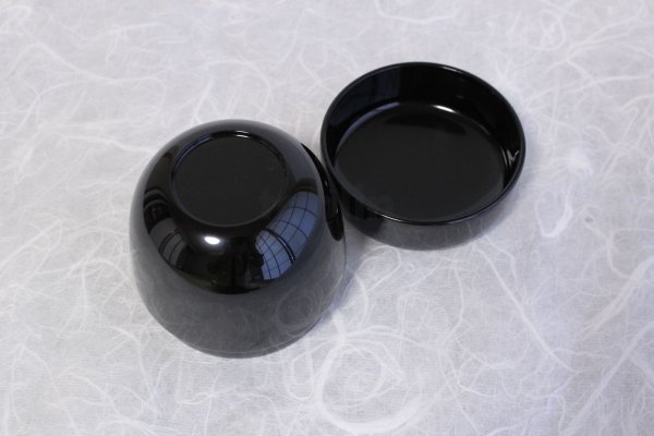 Photo2: Tea Caddy Japanese Shin Natsume Echizen Urushi lacquer Matcha container black plain