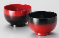 Japanese Echizen Urushi lacquer soup bowl wan bokashinuri D10.6cm set of 2