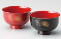 Japanese Echizen Urushi lacquer soup bowl wan matsubachinkin D11.2cm set of 2