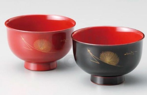 Photo1: Japanese Echizen Urushi lacquer soup bowl wan matsubachinkin D11.2cm set of 2
