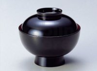 Japanese Echizen Urushi lacquer soup bowl wan black zouni w/ lid D13.1cm　