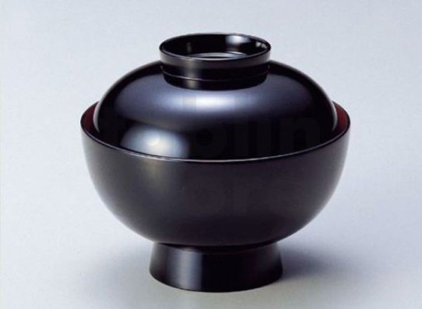 Photo1: Japanese Echizen Urushi lacquer soup bowl wan black zouni w/ lid D13.1cm　