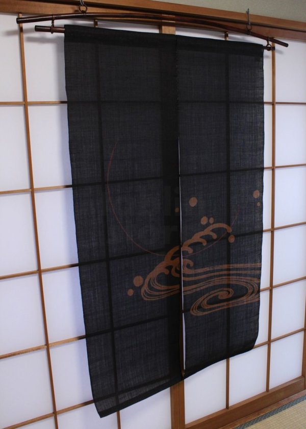 Photo3: Noren Mitsuru Japanese linen door curtain Kakishibu full flood moon 88 x 150cm