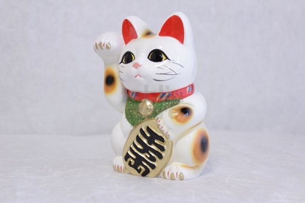 Photo1: Japanese Lucky Cat Tokoname ware YT Porcelain Maneki Neko koban right hand H19cm