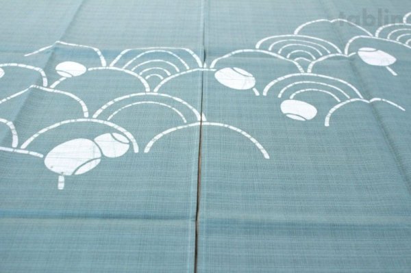 Photo6: Kyoto Noren SB Japanese batik door curtain Nami Wave green 85cm x 150cm