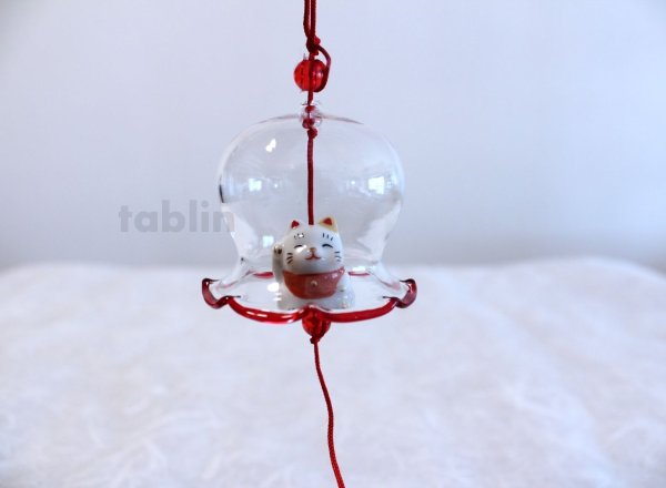 Photo2: Seto porcelain Japanese lucky cat maneki neko  Furin chime Wind Bells