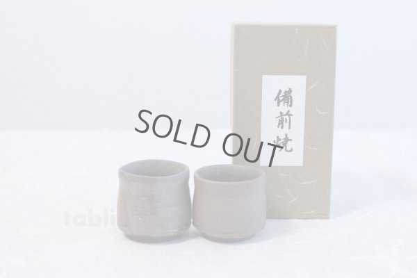 Photo1: Bizen yaki ware made by climbing kiln Japanese sake beer cup (set of 2)