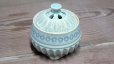 Photo1: Kiyomizu porcelain Japanese incense burner Minoru Ando shinogi seiji blue H9cm (1)