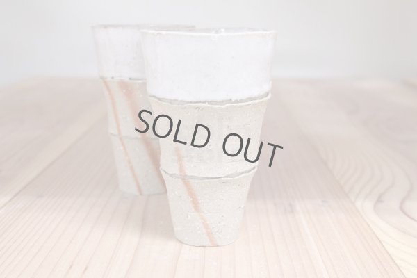 Photo3: Bizen ware pottery Sake tumbler Bar Mug white glaze mentori hidasuki Tomoyuki Oiwa 180ml