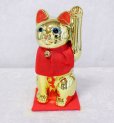 Photo3: Japanese Lucky Cat Tokoname ware YT Porcelain Maneki Neko slim gold H25cm