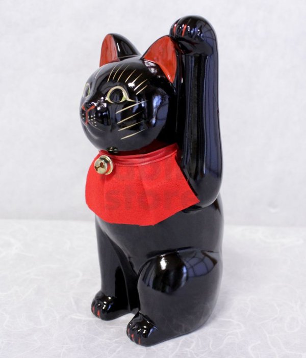 Photo3: Japanese Lucky Cat Tokoname ware YT Porcelain Maneki Neko slim black H25cm
