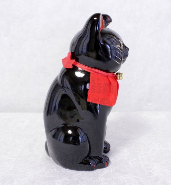 Photo6: Japanese Lucky Cat Tokoname ware YT Porcelain Maneki Neko slim black H25cm