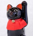 Photo9: Japanese Lucky Cat Tokoname ware YT Porcelain Maneki Neko slim black H25cm (9)