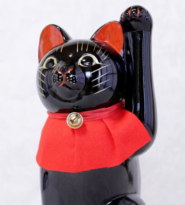 Photo9: Japanese Lucky Cat Tokoname ware YT Porcelain Maneki Neko slim black H25cm