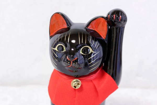 Photo8: Japanese Lucky Cat Tokoname ware YT Porcelain Maneki Neko slim black H25cm