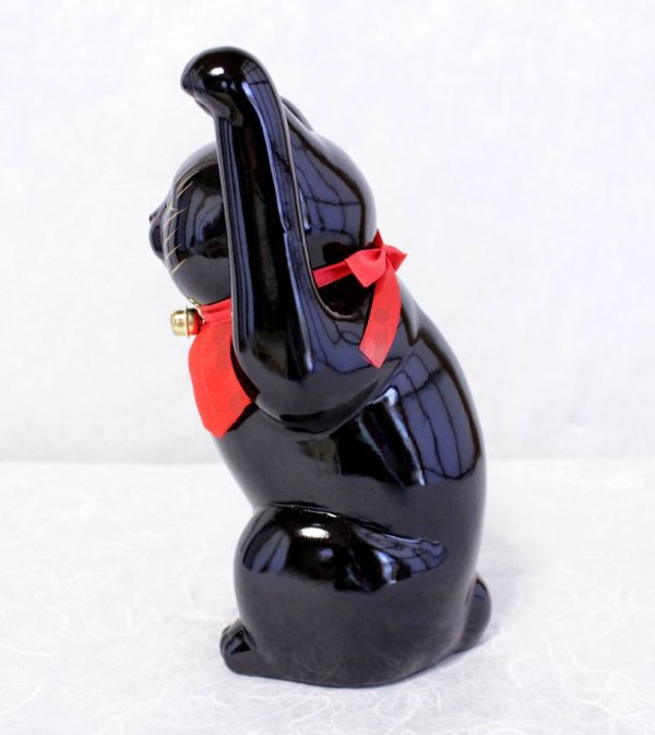 Photo4: Japanese Lucky Cat Tokoname ware YT Porcelain Maneki Neko slim black H25cm