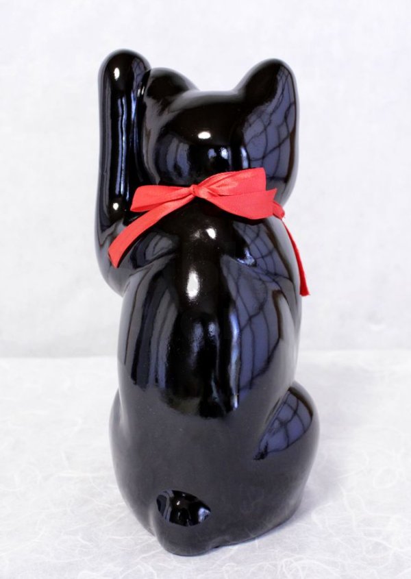 Photo5: Japanese Lucky Cat Tokoname ware YT Porcelain Maneki Neko slim black H25cm