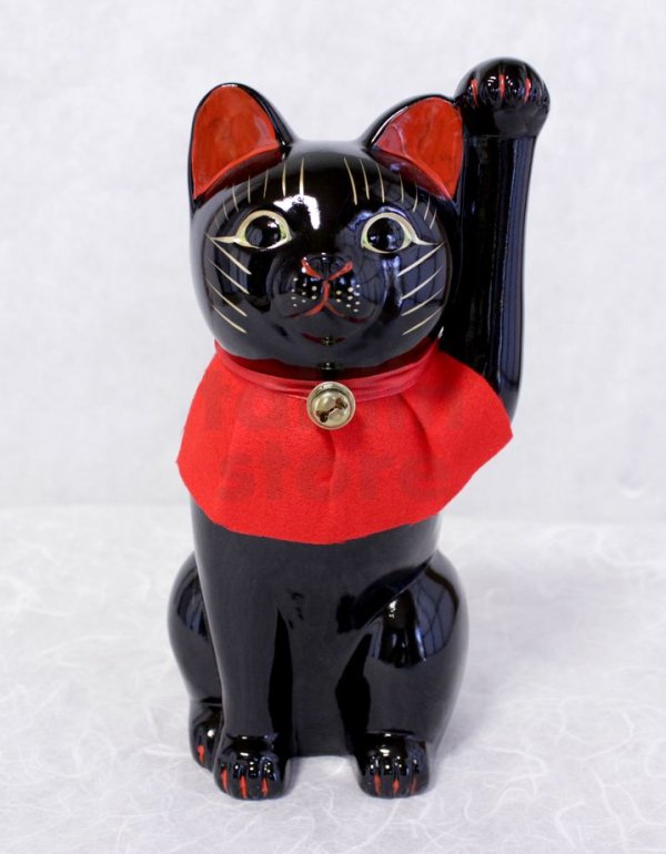 Photo2: Japanese Lucky Cat Tokoname ware YT Porcelain Maneki Neko slim black H25cm