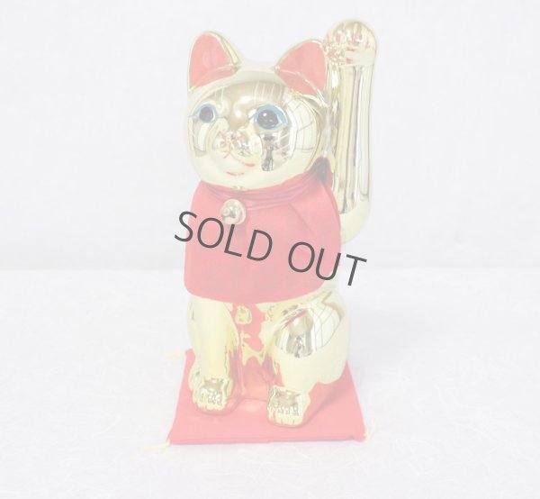 Photo2: Japanese Lucky Cat Tokoname ware YT Porcelain Maneki Neko slim gold H25cm