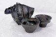 Photo1: Bizen ware pottery Sake bottle cups set reishu gradation glaze Tomoyuki Oiwa w/ wooden box (1)
