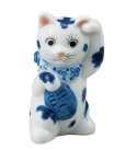 Photo9: Japanese Lucky Cat Kutani Porcelain Maneki Neko sansan sometsuke H 10cm 