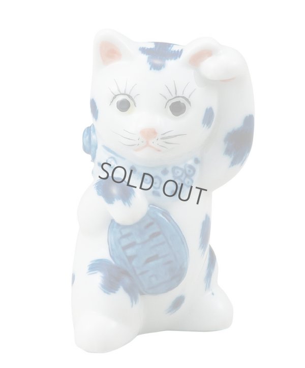 Photo9: Japanese Lucky Cat Kutani Porcelain Maneki Neko sansan sometsuke H 10cm 