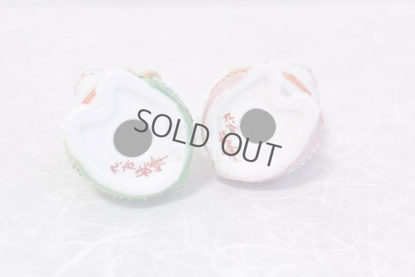 Photo7: Japanese Lucky Cat Kutani Porcelain Maneki Neko ninana green pink H 8cm set of 2