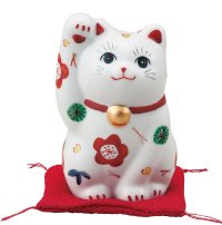 Japanese Lucky Cat Kutani Porcelain Maneki Neko sango shochikubai H 11.5cm 