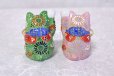 Photo4: Japanese Lucky Cat Kutani Porcelain Maneki Neko ninana green pink H 8cm set of 2