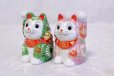 Photo8: Japanese Lucky Cat Kutani Porcelain Maneki Neko ninana green pink H 8cm set of 2 (8)