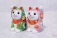 Photo8: Japanese Lucky Cat Kutani Porcelain Maneki Neko ninana green pink H 8cm set of 2