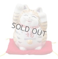 Japanese Lucky Cat Kutani Porcelain Maneki Neko yonnana kinsaiyu H 14cm 