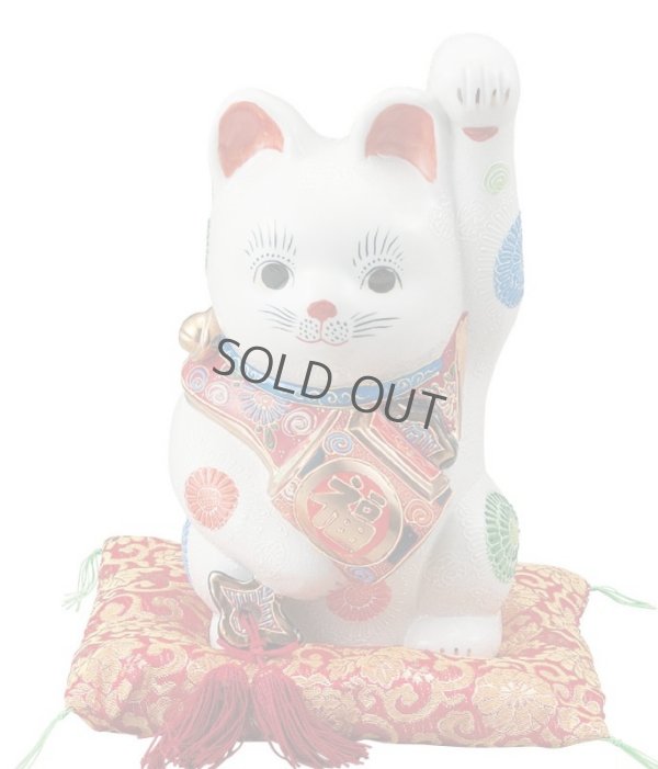 Photo1: Japanese Lucky Cat Kutani Porcelain Maneki Neko koduchi white H26.5cm