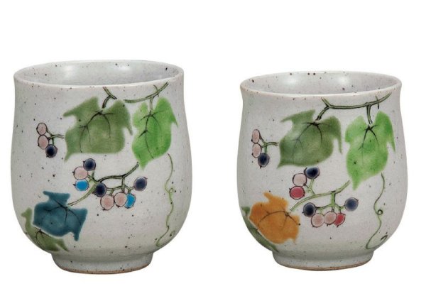 Photo1: Kutani Porcelain Japanese tea cups yon nobudo (set of 2)