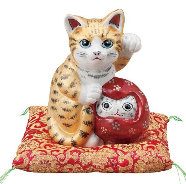 Photo1: Japanese Lucky Cat Kutani Porcelain Maneki Neko gosan kinsaiyu H 16cm 