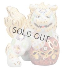 Japanese Leo Shishi Dragon Lion dog Kutani Porcelain shiramori white Left H19cm