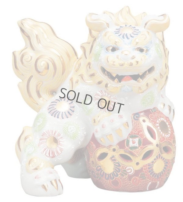 Photo1: Japanese Leo Shishi Dragon Lion dog Kutani Porcelain shiramori white Left H19cm