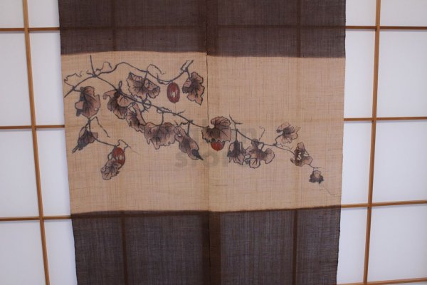 Photo7: Noren Mitsuru Japanese linen door curtain Kakishibu Trichosanthes 88 x 150cm
