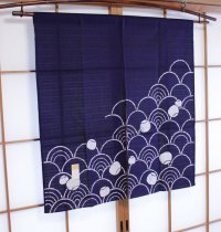 Kyoto Noren SB Japanese batik door curtain Nami Wave navy blue 85cm x 90cm