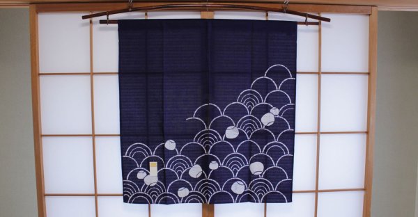 Photo2: Kyoto Noren SB Japanese batik door curtain Nami Wave navy blue 85cm x 90cm