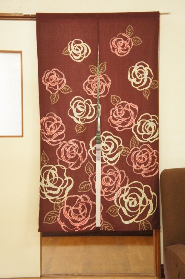 Photo1: Noren CSMO Japanese door curtain Discharge printing - Rose 85 x 150cm